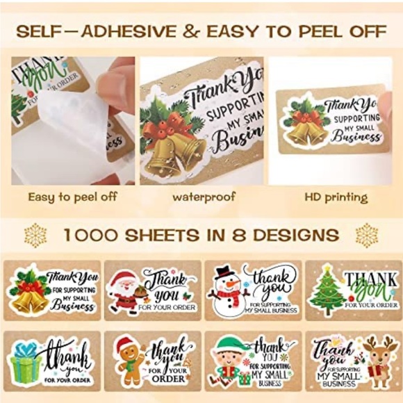 50 stickers- Holiday Thank you Stickers 1.6 x 1 inch - Picture 2 of 6